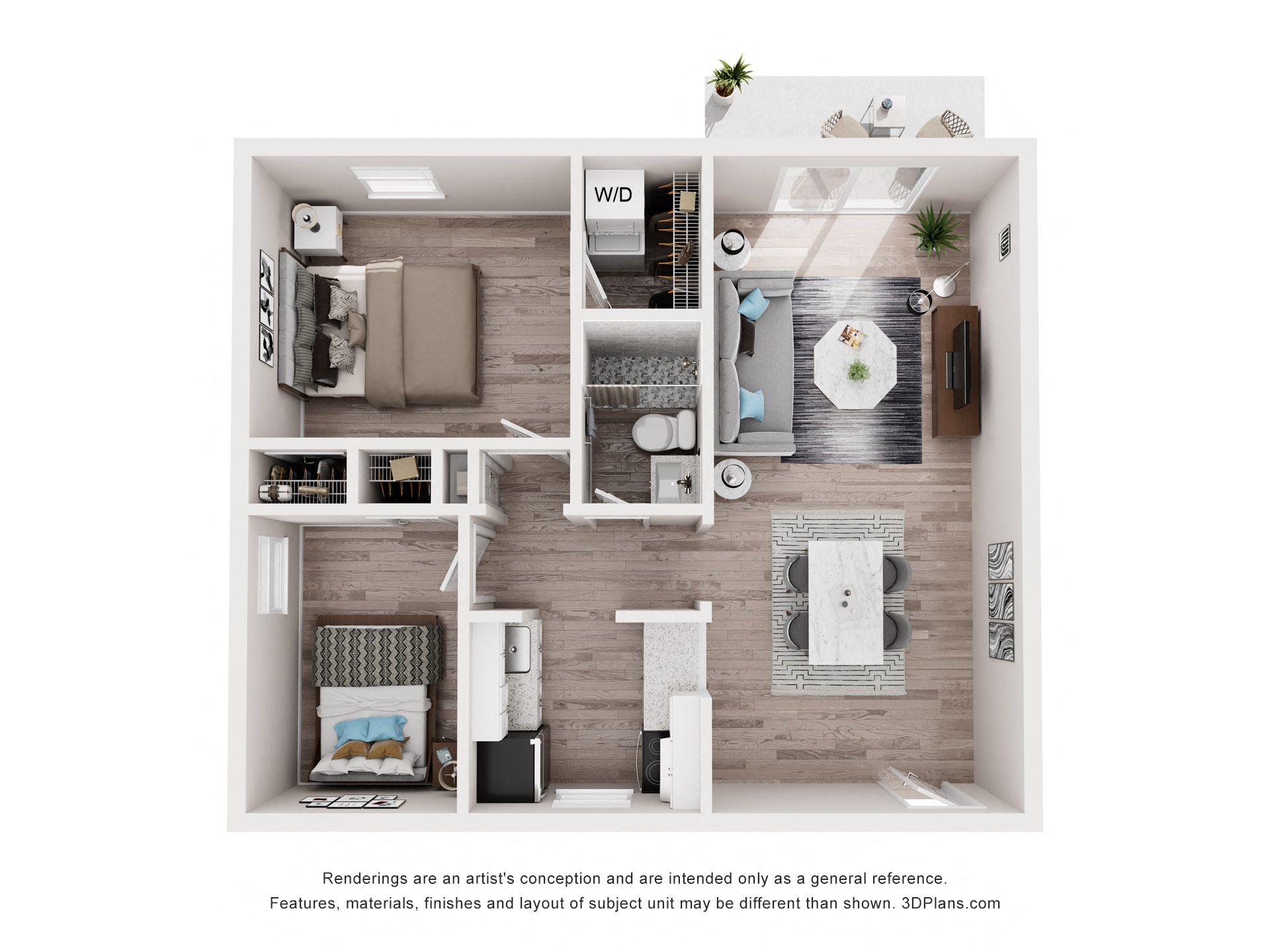 Floor plan for 2 beds, 1 bath, 870 sqft